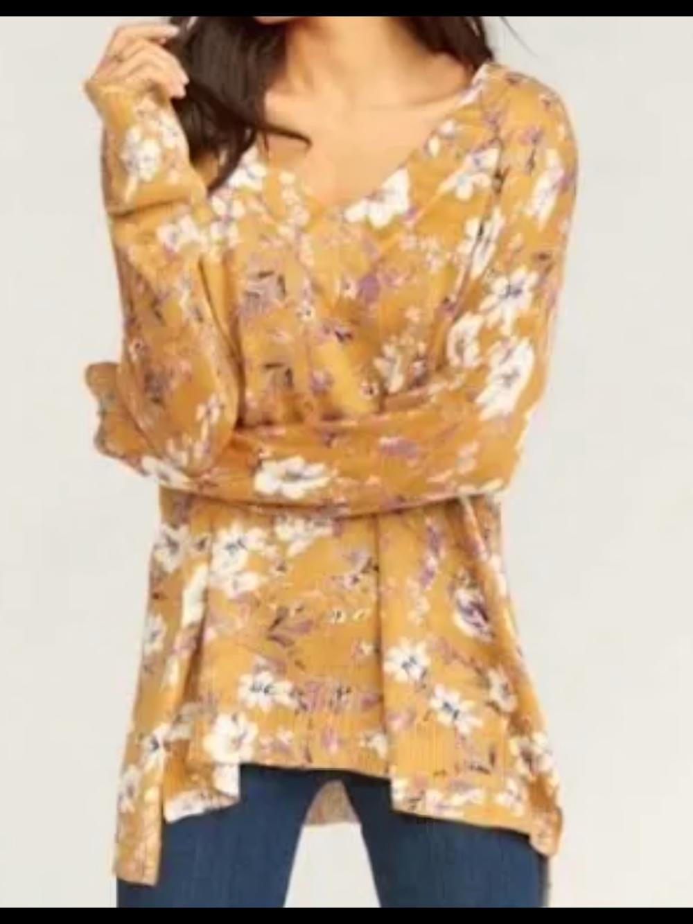 Show Me Your MuMu Mustard Floral V-Neck Pullover